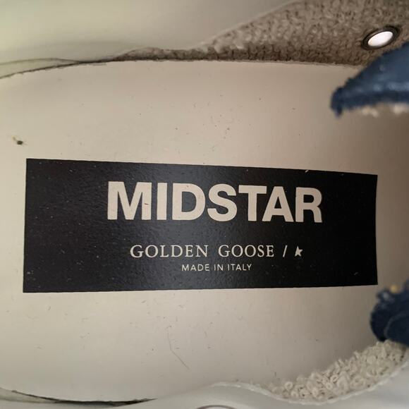 GOLDEN GOOSE MIDSTAR Size 7 Navy Cream Canvas Distressed Mid Top Sneakers - Picture 7 of 7